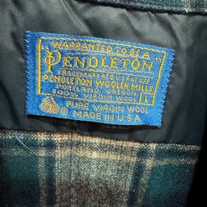 Pendleton Teal and Brown Plaid Wool Pea Coat